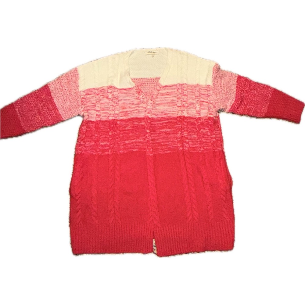 Hayley Sky Pink Ombre Cable Knit Longline Cardigan Sweater Pockets Women Large
